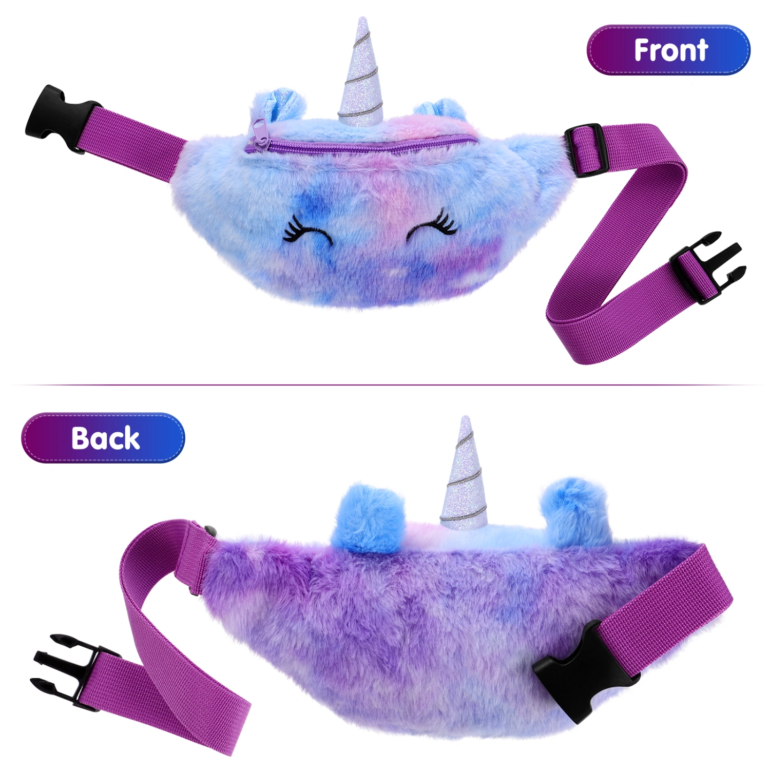 VALICLUD Violet Plush Crossbody Bag Fashion Cartoon Unicorn Waist Pack Chest Bag Delicate Girls Waist Bag