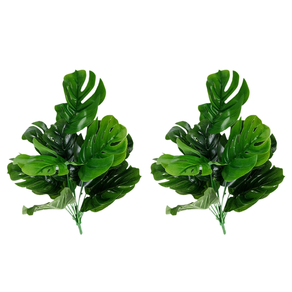 2PCS Simulation Hawaii Style Palm Leaf 12 Heads Artificial Turtle Leaves Vine Party Plants Leaf Home Decoration (Green)