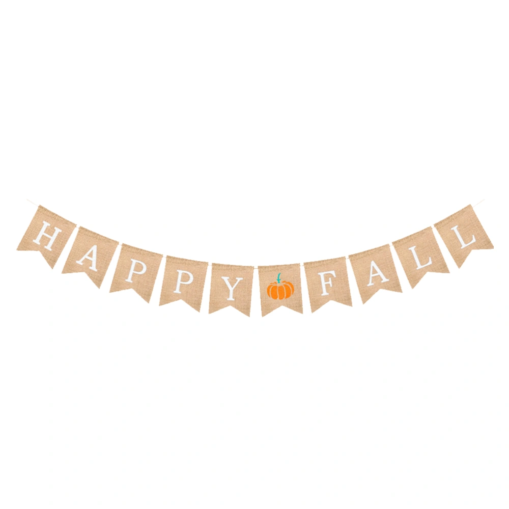 HAPPY FALL Lettering Thanksgiving Maple Leaf Decoration Bunting Flag Party Supplies (Pumpkin)