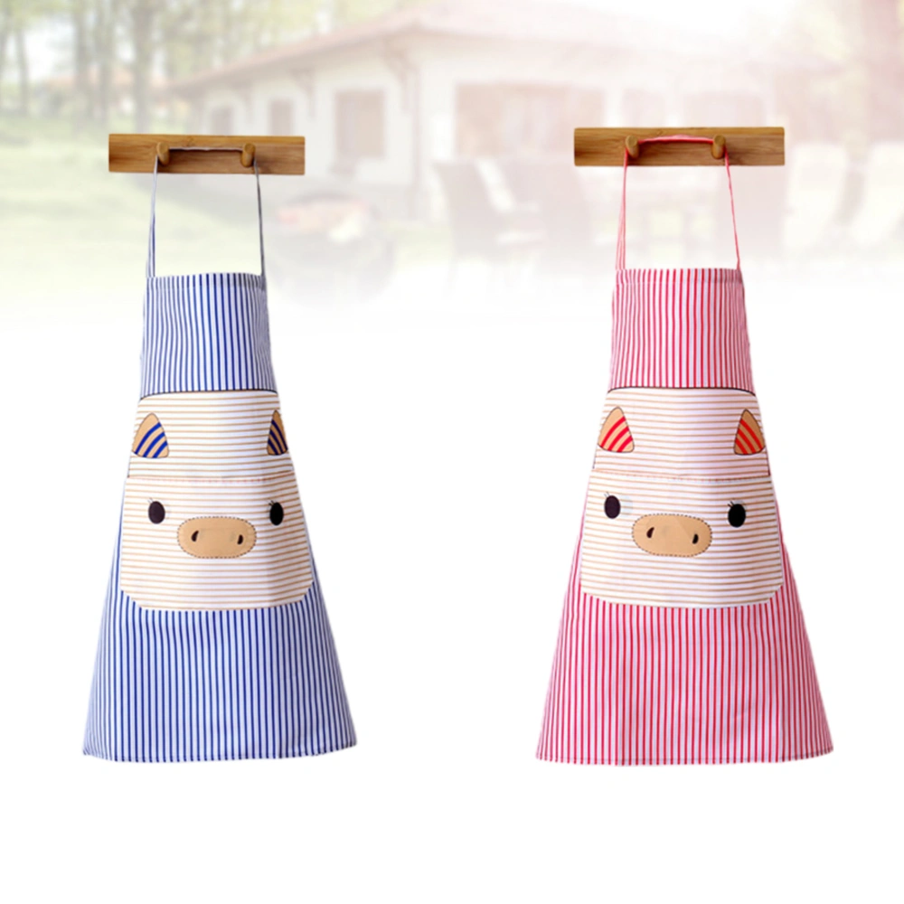 2pcs Cotton and Linen Aprons Cartoon Pig Shape Design for Cooking Doing Housework (Red + Purple)