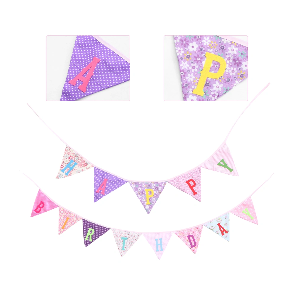 Children's Birthday Party Decoration 2.4M Printed Cotton Pennant Banner (Pink)