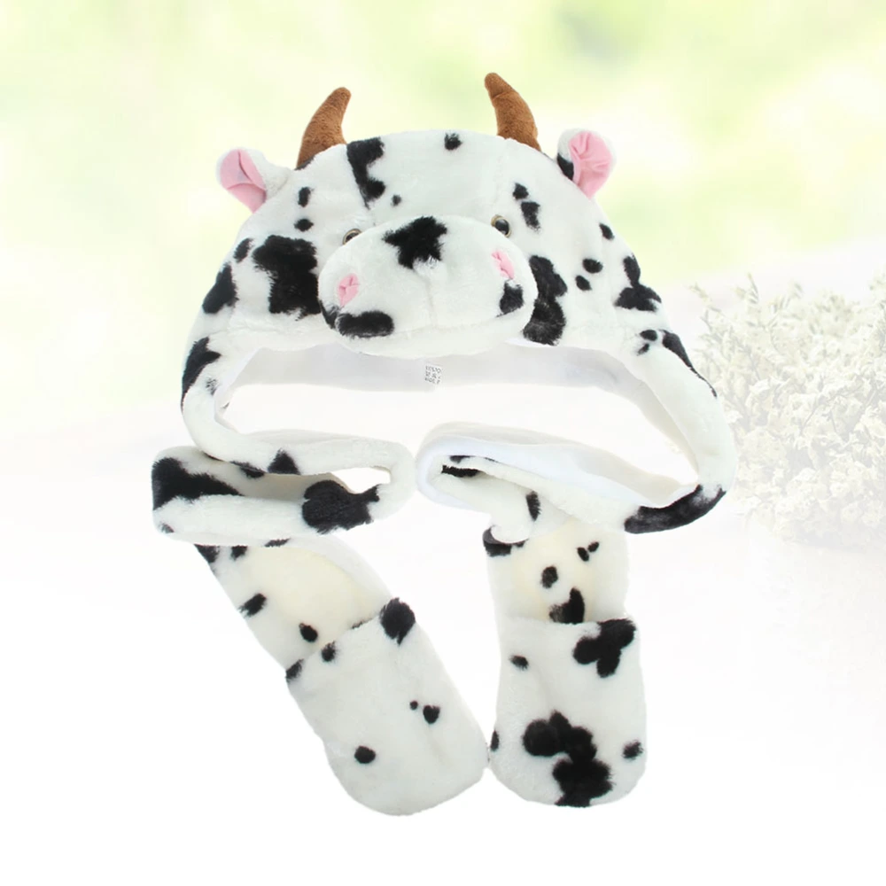 Adorable Animal Shape Hat Lovely Winter Cold Protection Cartoon Ear Protector Hat for Outdoor Party (Cow Parttern)