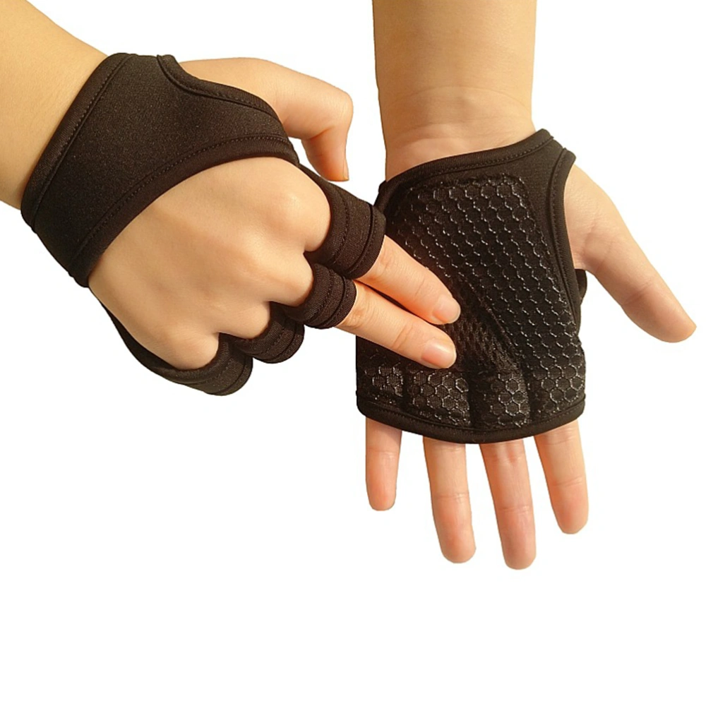 Gym Gloves Men Women Workout Weight Lifting Gloves Non-slip Silicone Fingerless Gloves Padded with Wrist Strap Palm Protection Half-gloves (Black, Size XL)