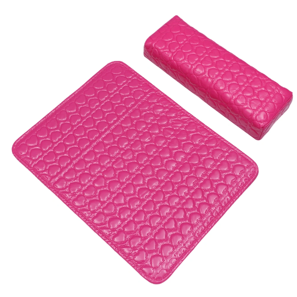 Square Nail Salon Cushions Set Heart Pattern Hand Pillow Pad PU Leather Manicure Wrist Rest (Rosy)