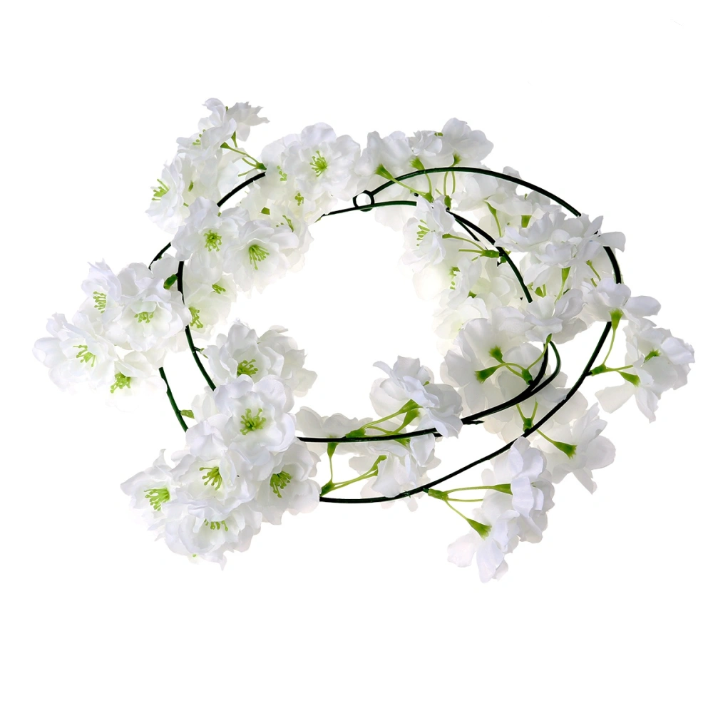 2pcs 2M Sakura Hanging Vines Artificial Flower Bush Wedding Decoration Flowers Supplies (White)