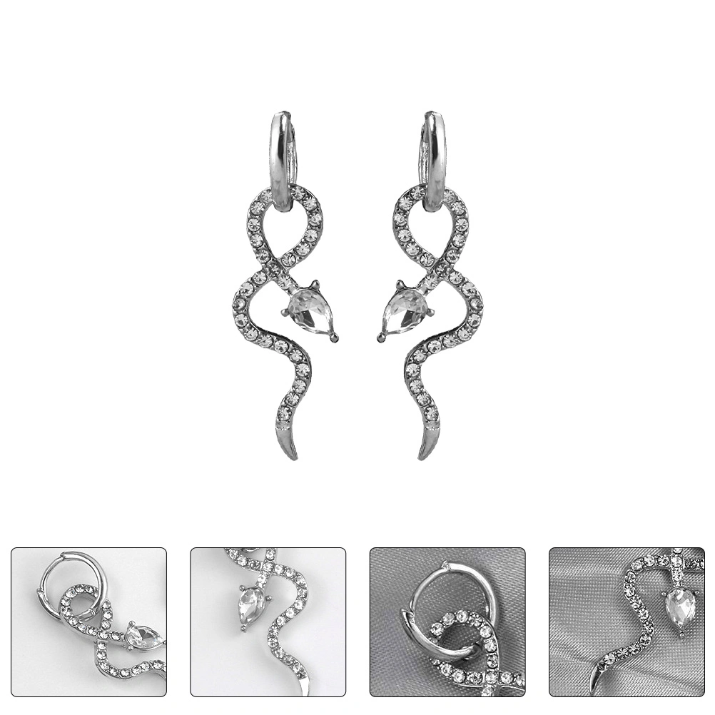 1 Pair Snake Shaped Earring Woman Earring Alloy Ear Jewelry for Decor (Sliver)