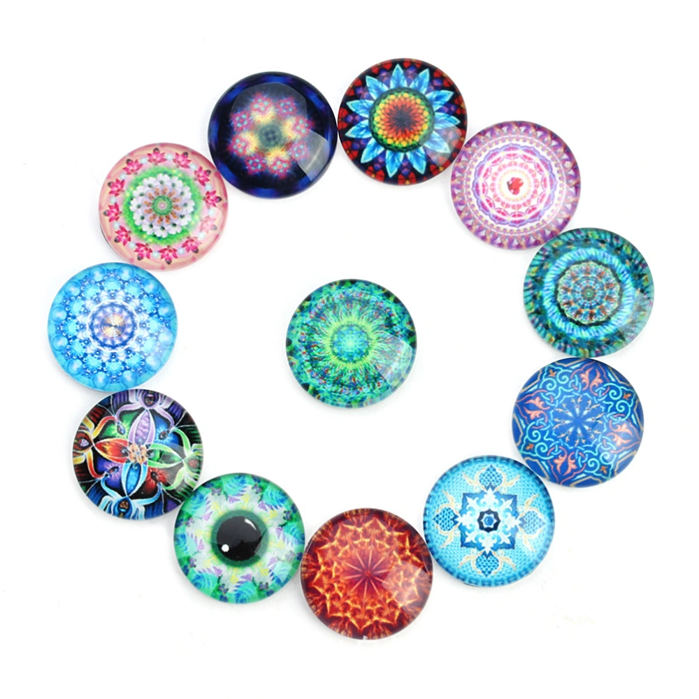 20pcs 12mm Mixed Color Mosaic Printed Glass Half Round/Dome Cabochons for Jewelry Making F5175