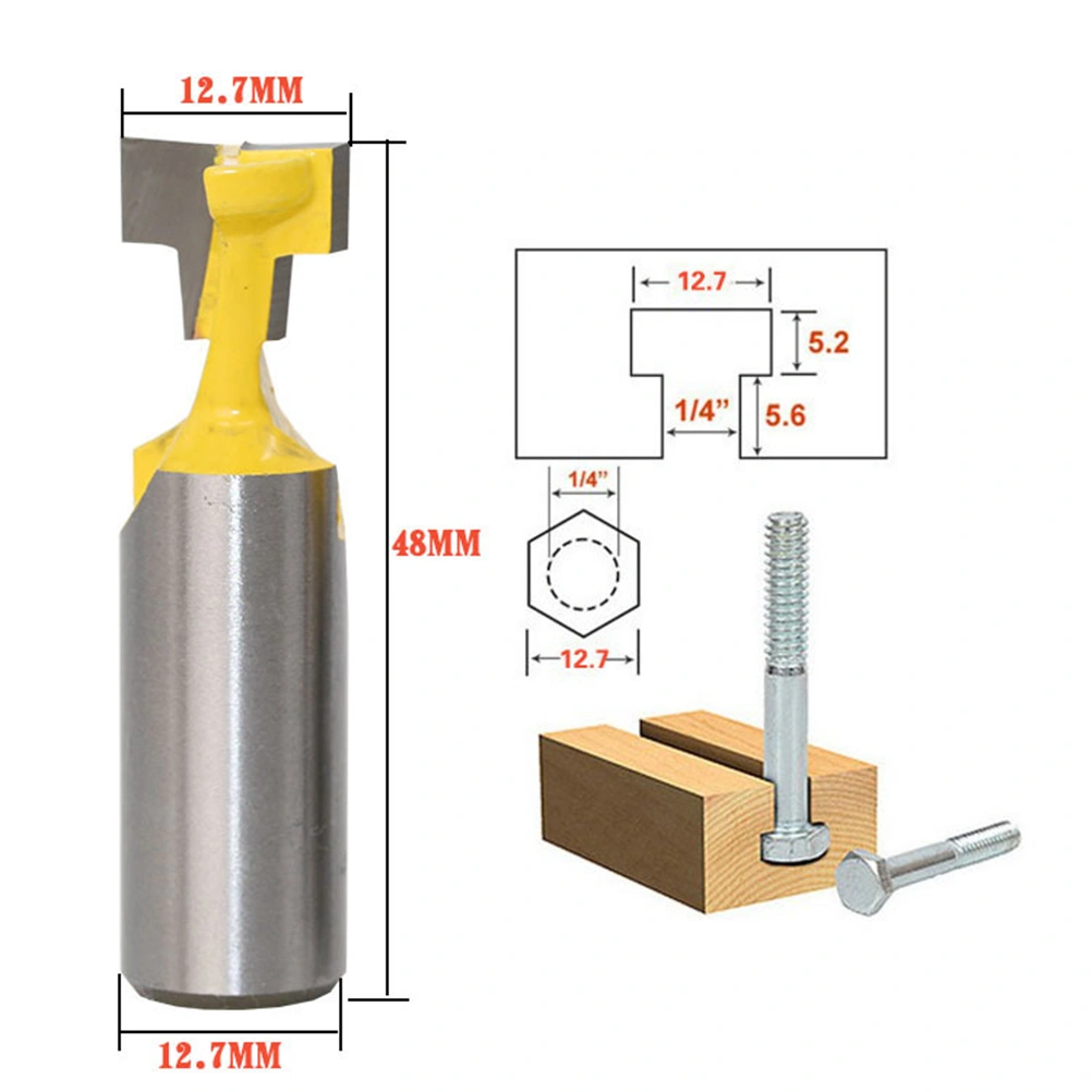 T-Slot Cutter Bit Steel Handle Woodworking Cutters Router Bit Photo Frame Milling (1/2 x 1/2 Inch)