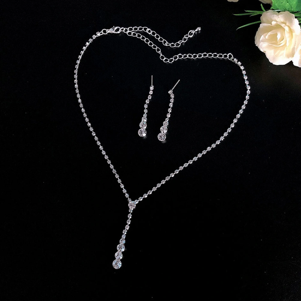 1 Set Wedding Jewelry Set Rhinestone Pendant Necklace Crystal Earrings Dangler