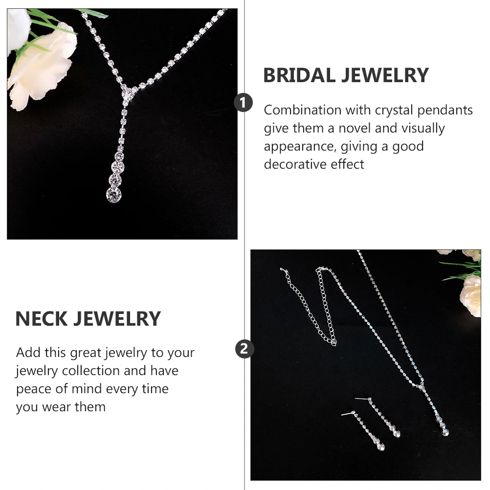 1 Set Wedding Jewelry Set Rhinestone Pendant Necklace Crystal Earrings Dangler