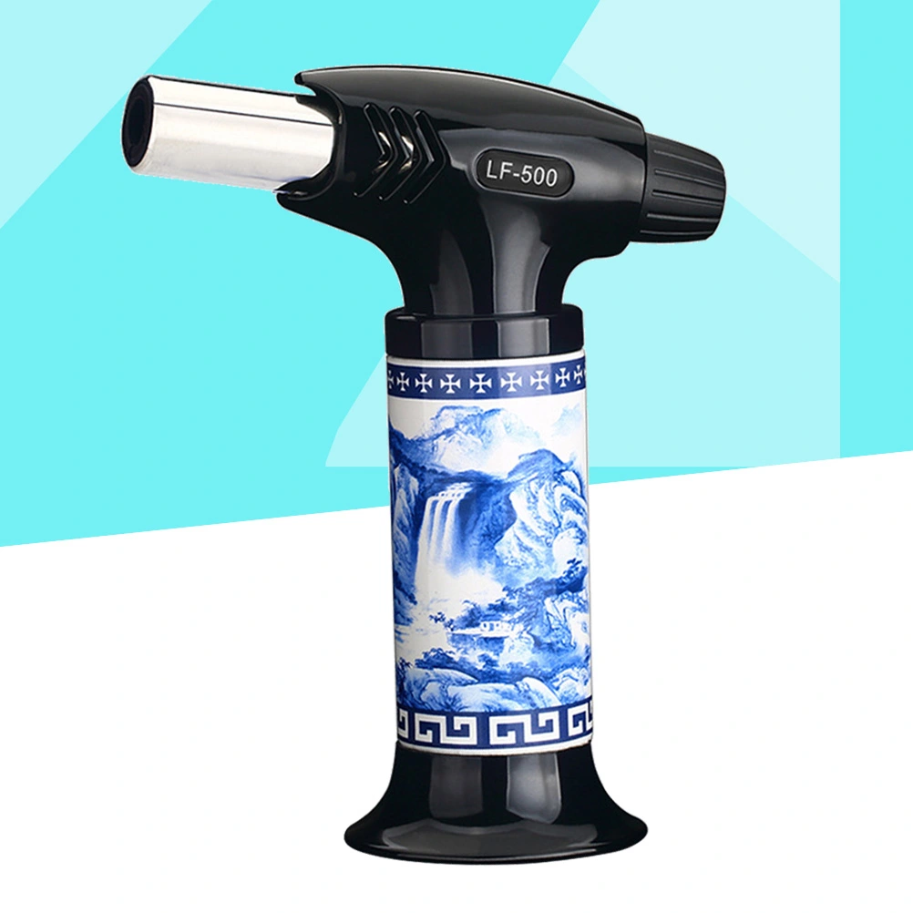 Metal and Ceramic Blow Torch Wind-proof Cooking Torch High Temperature Flamethrower BBQ Lighter (Black, Blue and White Porcelain)