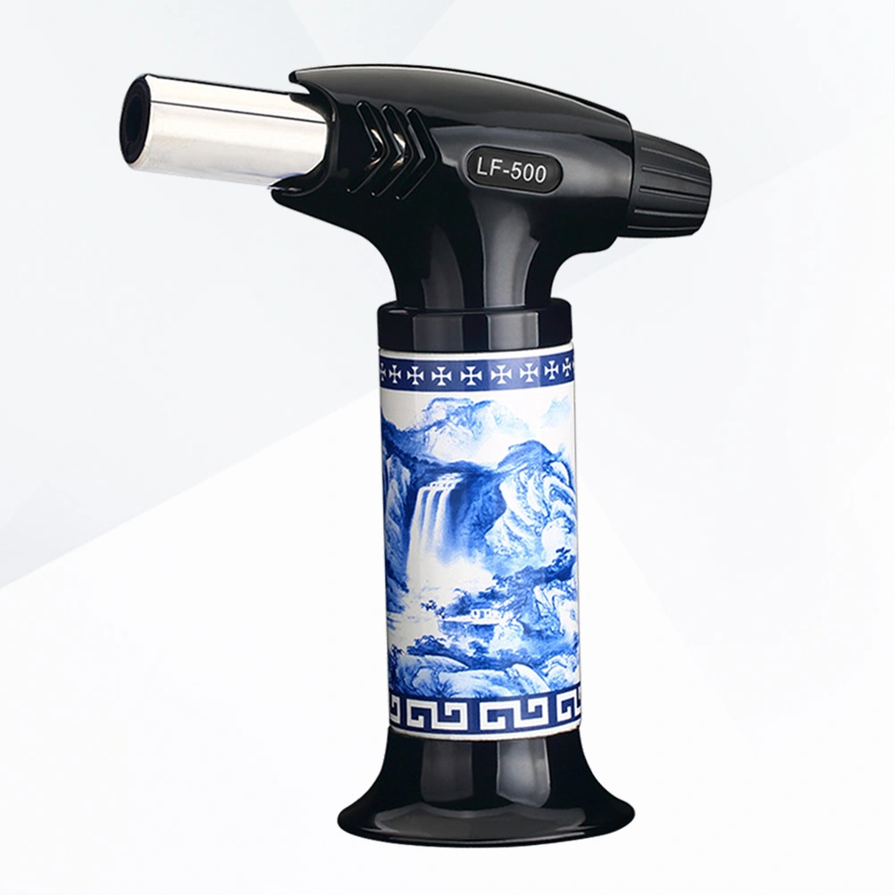 Metal and Ceramic Blow Torch Wind-proof Cooking Torch High Temperature Flamethrower BBQ Lighter (Black, Blue and White Porcelain)