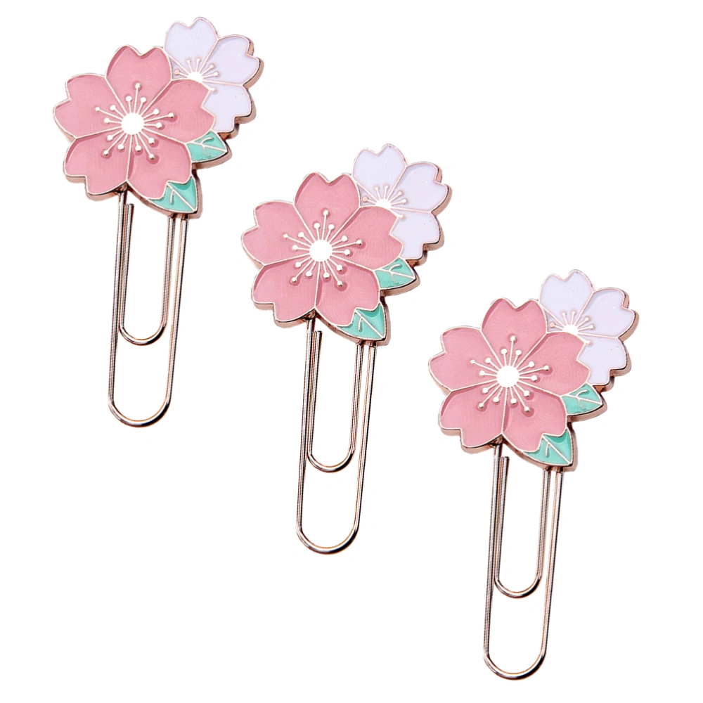 3pcs Creative Paper Clip Sakura Design Metal Bookmark School Office Accessories