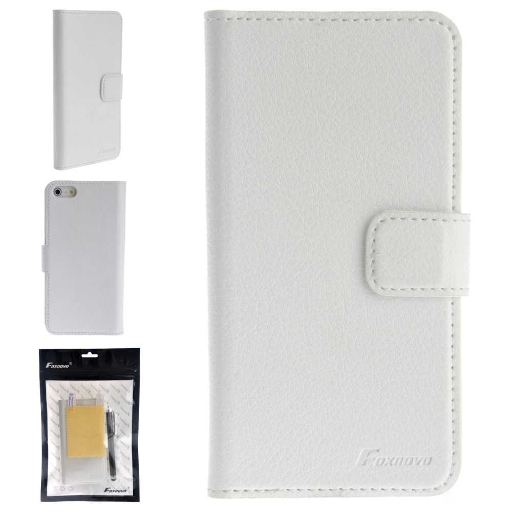 4-in-1 Foxnovo Litchi Texture PU Wallet Holder Case Cover Set for iPhone 5S /iPhone 5 (White)