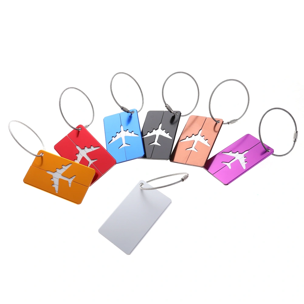 7pcs Aluminum Air Plane Pattern Luggage Tag Baggage Handbag ID Tag Name Holder with Key Ring