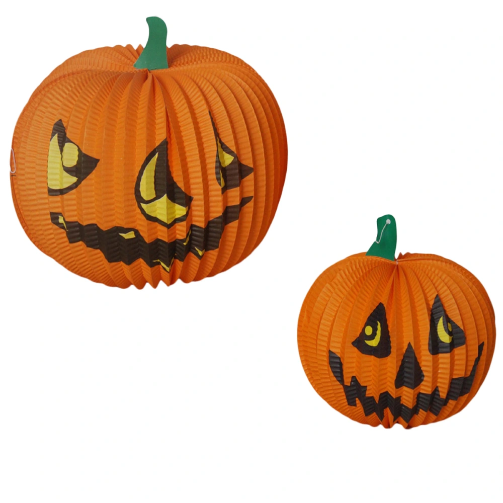 2pcs Halloween Bar Haunted House Decoration Props Pumpkin Shape Paper Lantern Pendant Hanging Ornament (Size L and S Facial Expression for Random)