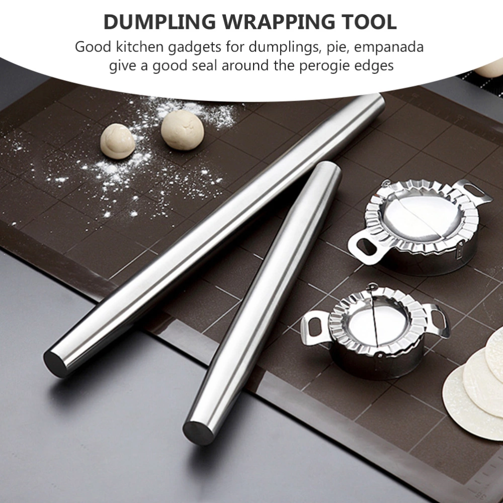 2Pcs DIY Dumpling Mold Stainless Steel Rolling Pin Dumpling Wrapper Press Mold