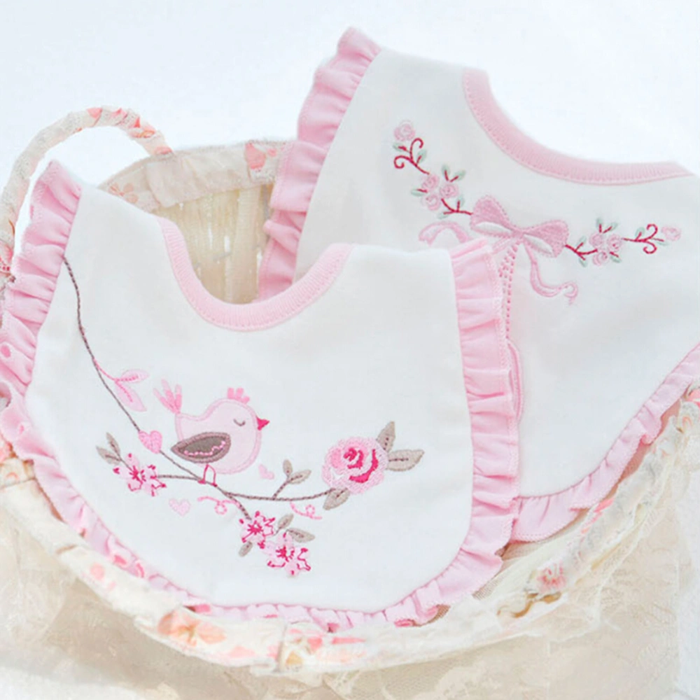 Protective Baby Lace Bib Saliva Towel Eating Protection Double Layer Cotton Kids Lunch Apron (Bird)