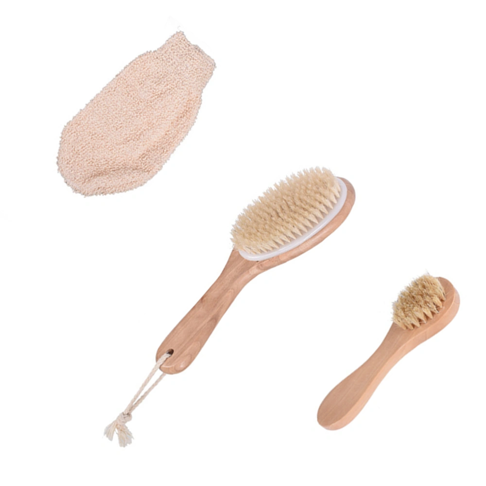 3pcs Natural Bristles Body Brush Face Brush and Bath Glove Bathing Tool Shower Supplies