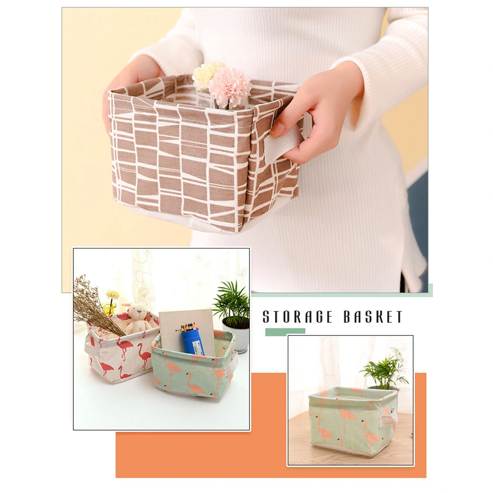 Cotton and Linen Storage Basket Handle Desktop Debris Storage Box(Coffee)