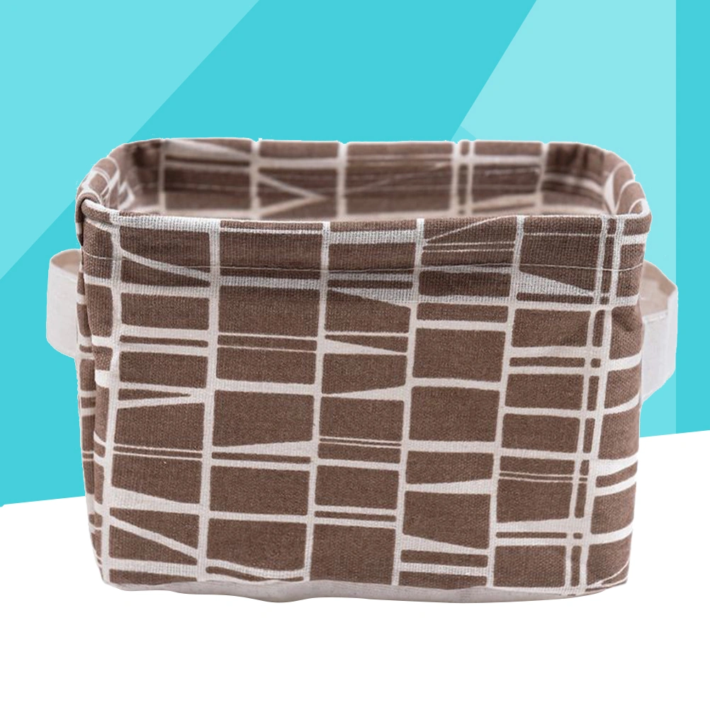 Cotton and Linen Storage Basket Handle Desktop Debris Storage Box(Coffee)