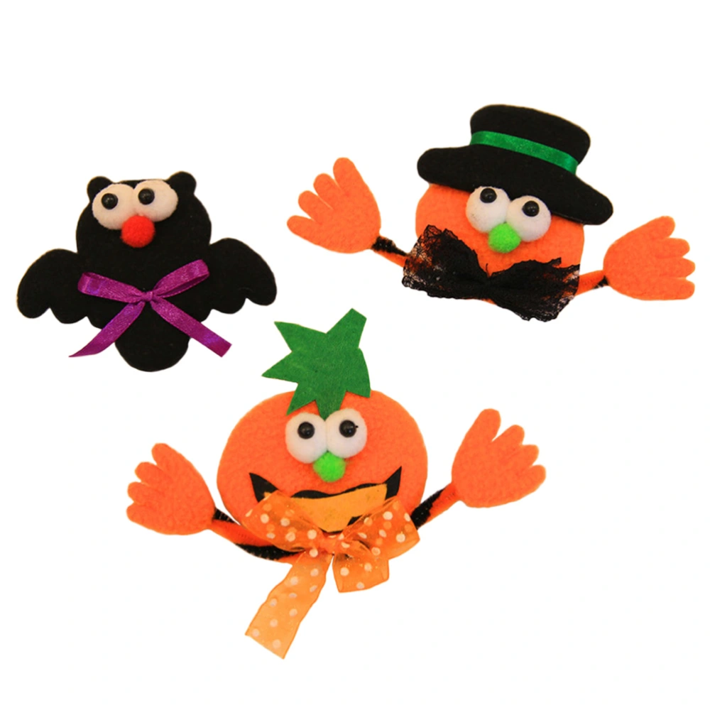 3pcs Halloween Flashing Brooch LED Brooch Kids Party Supplies Flashing Light Brooch (Black Hat Pumpkin + Bat + Leafed Pumpkin)