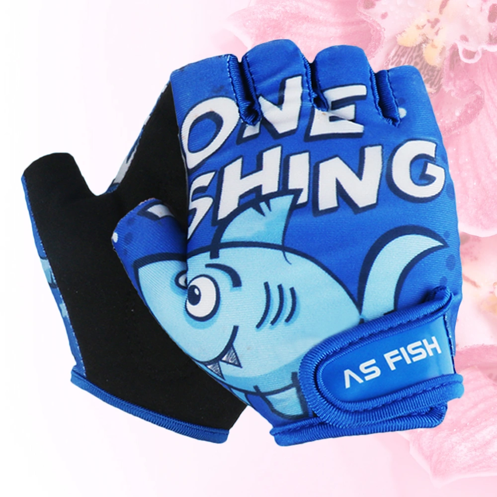 1 Pair Cycling Gloves Kids Half Finger Gloves Gym Nonslip Protective Gloves for Kids Children Outdoor (Blue Shark Pattern, Size S)