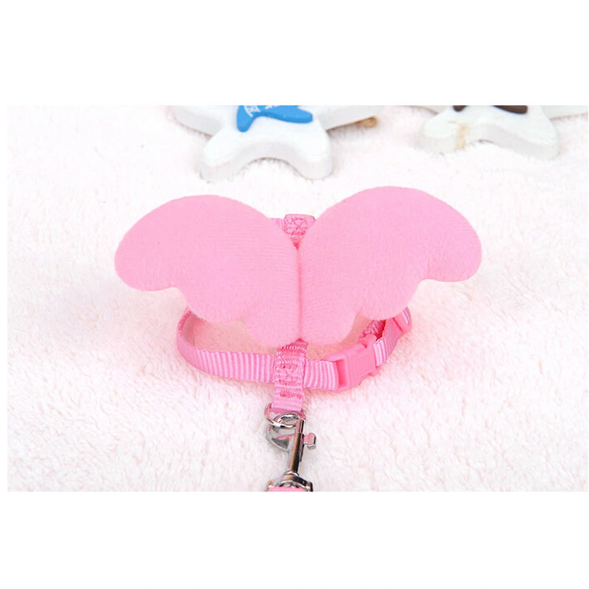 Adjustable Pet Dog Puppy Cat Harness With Leash Angel Wings Chest Straps Size S (Pink)