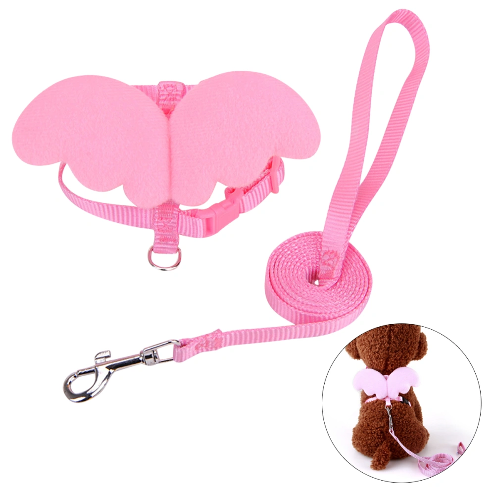 Adjustable Pet Dog Puppy Cat Harness With Leash Angel Wings Chest Straps Size S (Pink)