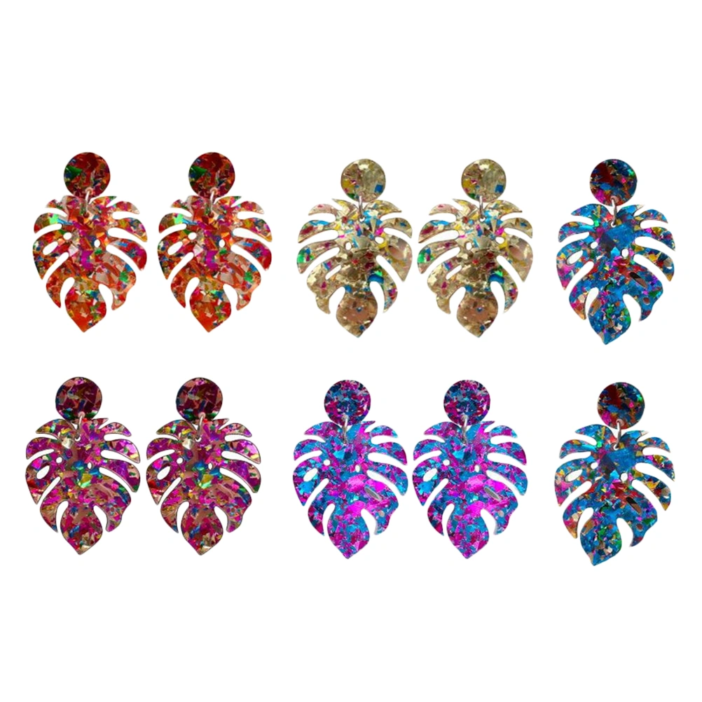 5 Pairs Bohemian Style Earrings Glitter Leaf Tassel  Dangle Drop Earrings Girls Jewelry Earrings