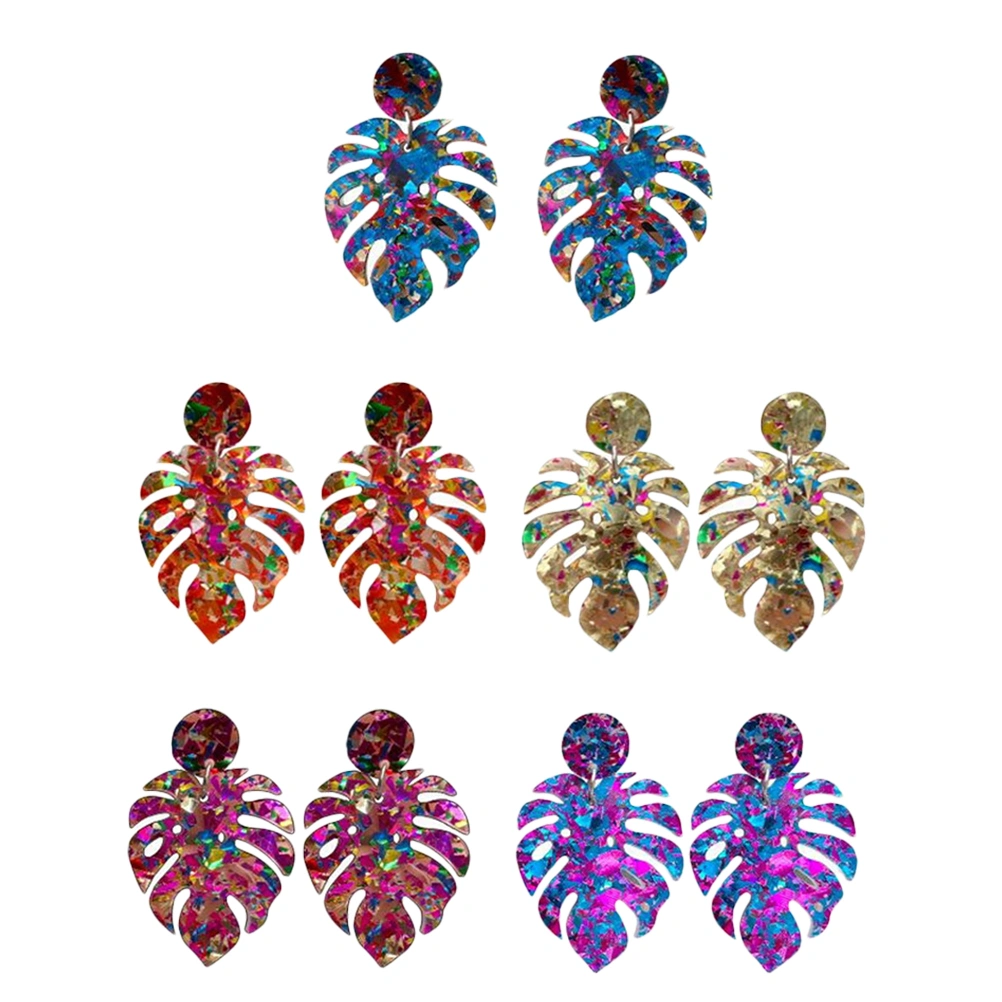 5 Pairs Bohemian Style Earrings Glitter Leaf Tassel  Dangle Drop Earrings Girls Jewelry Earrings