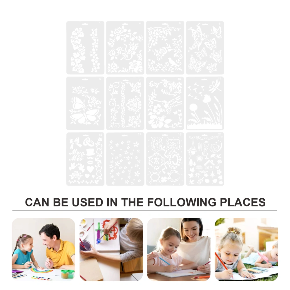 12pcs Plastic Stencils DIY Graffiti Accessories Children Painting Hollow Templates