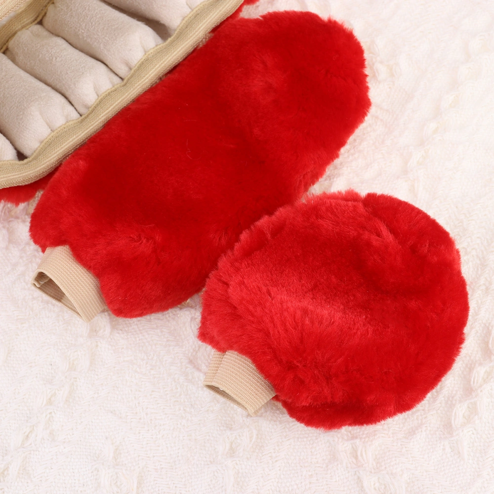 Winter Insulated Car Steering Wheel Cover Plush Pull Handle Sleeve Protector Cover Set for Car Auto (Red 3pcs)