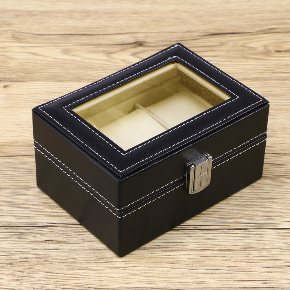 Watch Box Large 3 Grids Mens Black PU Leather Display Jewelry Case Organizer Gift Box Storage Case with Lock and Mirror