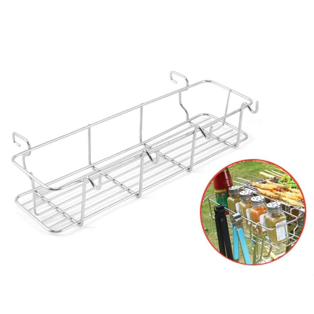 Stainless Steel Grill Storage Rack Barbecue Grill Side Basket Hanging Organizer Holder for Outdoor Picnic