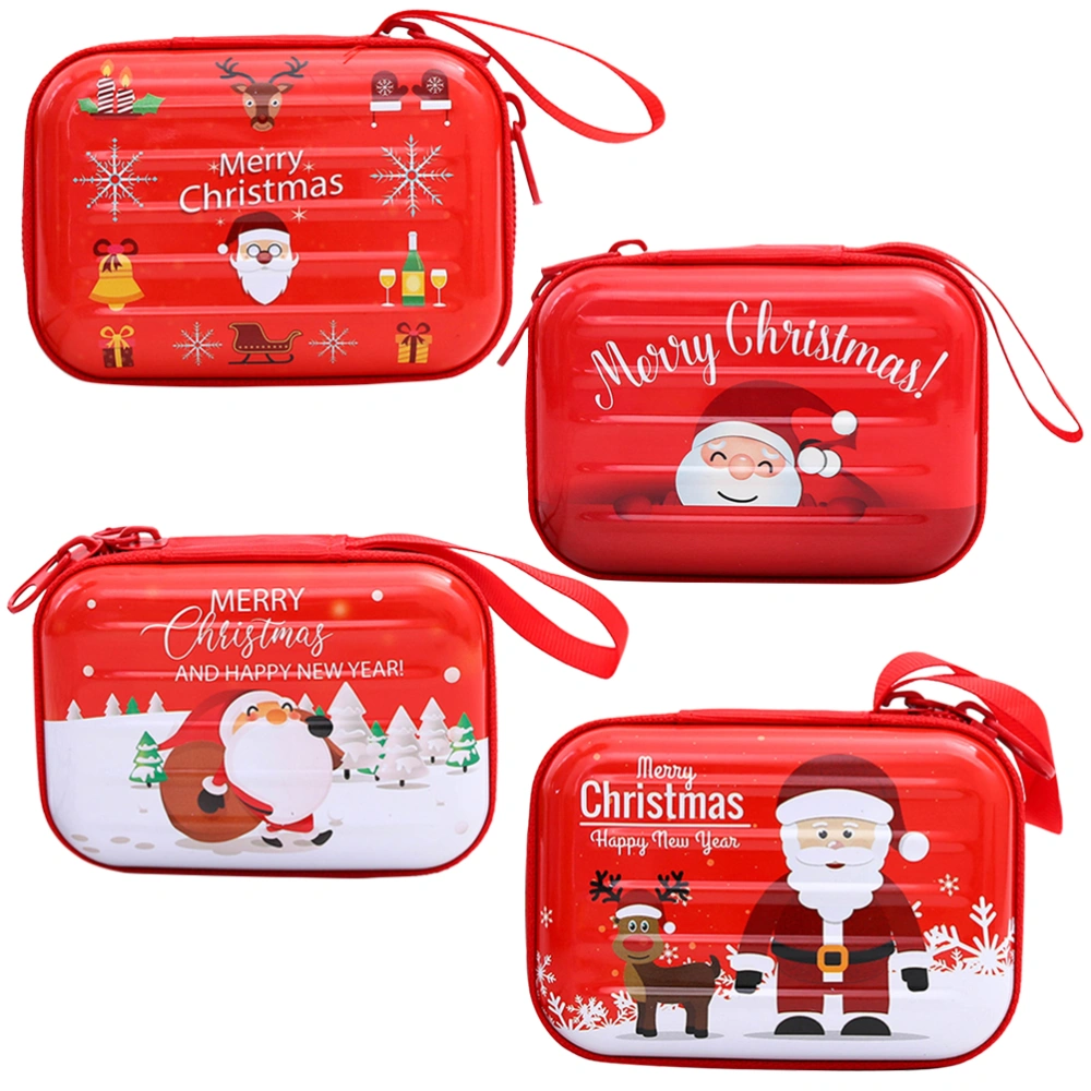 4PCS Christmas Mini Zipper Coin Bag Case Pocket Box Santa Small Hard Change Key Pouch Purse Holder Organizer for Earphone Data Cable (Assorted Pattern)