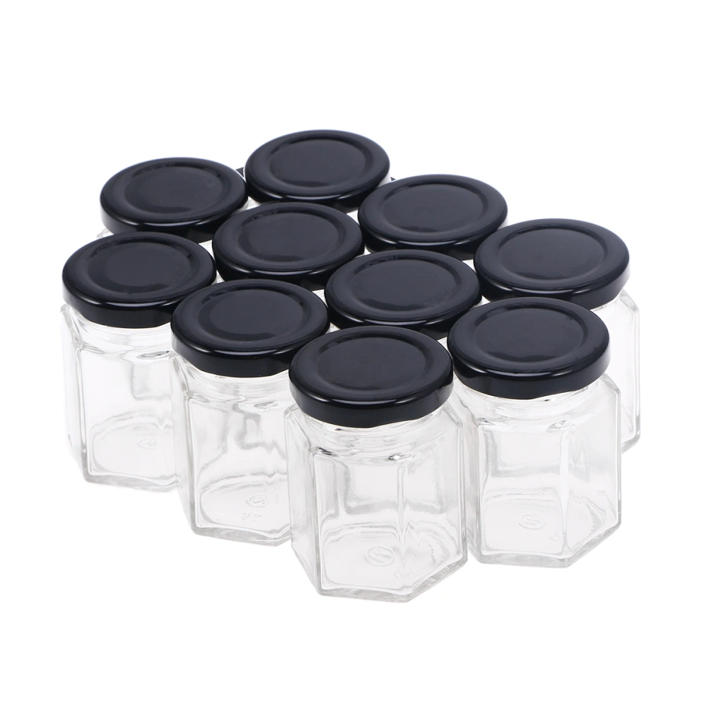 10 PCS 85ml Transparent Glass Storage Jars Hexagon Glass Sealed Cans Honey Food Grains Containers