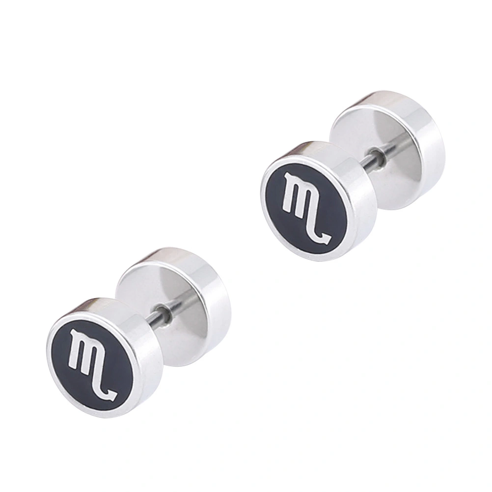 1 Pair of Fashion Stainless Steel Screw Stud Earrings Ear Piercing Plugs with Zodiac Sign for Men and Women (Scorpio)