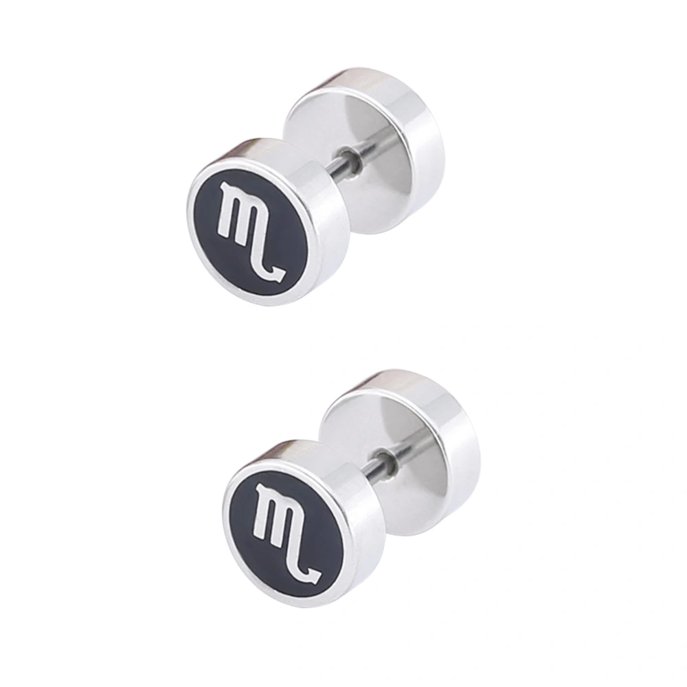 1 Pair of Fashion Stainless Steel Screw Stud Earrings Ear Piercing Plugs with Zodiac Sign for Men and Women (Scorpio)