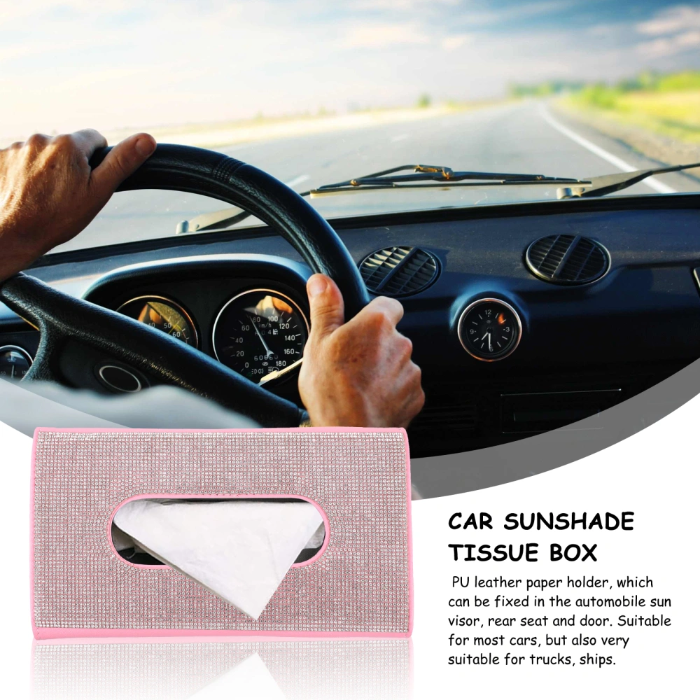 Car Tissue Holder Sun Visor Napkin Holder Seat Back Tissue Box with Rhinestone