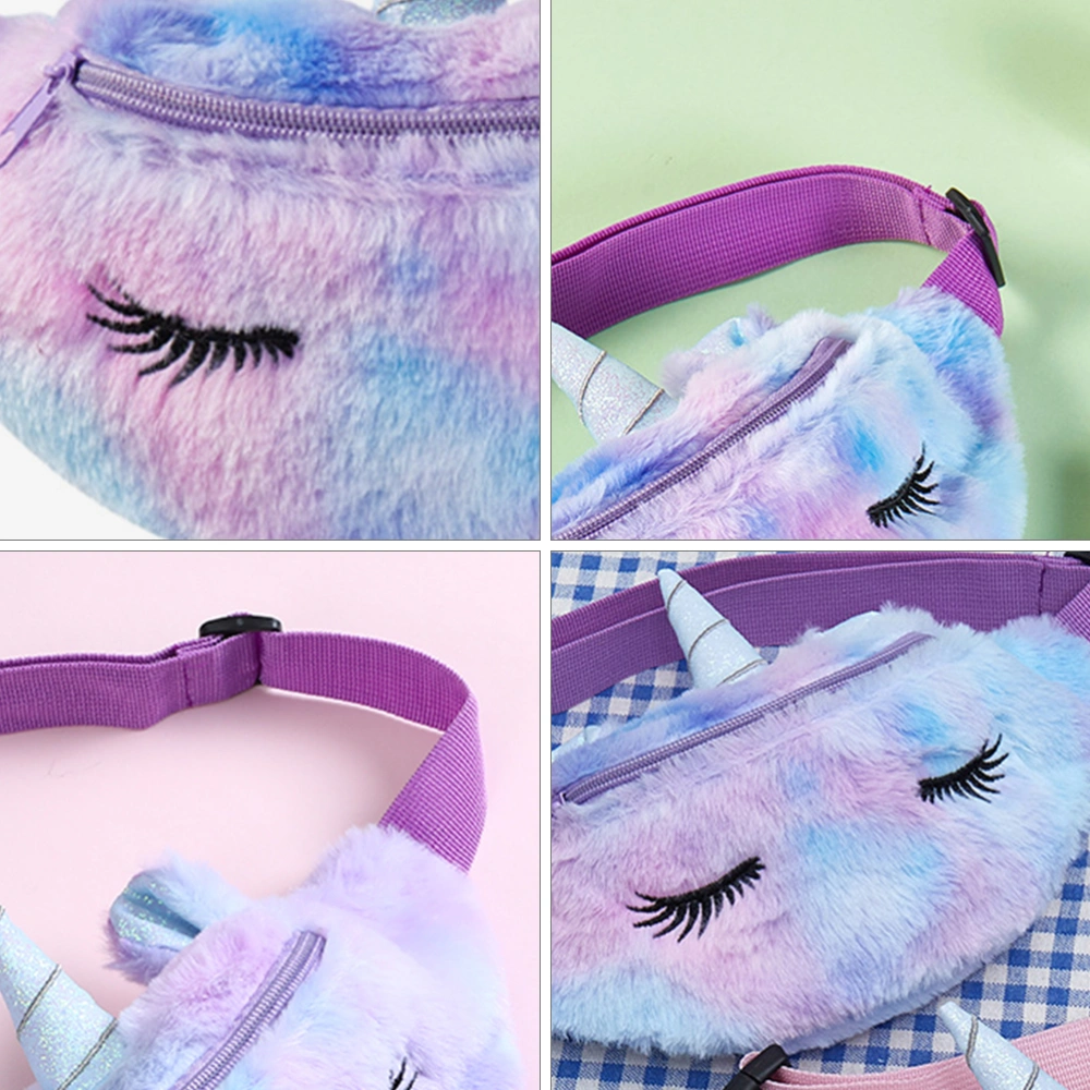 1pc Cartoon Unicorn Plush Waist Bag Children One-shouldered Bag Cross Body Bag