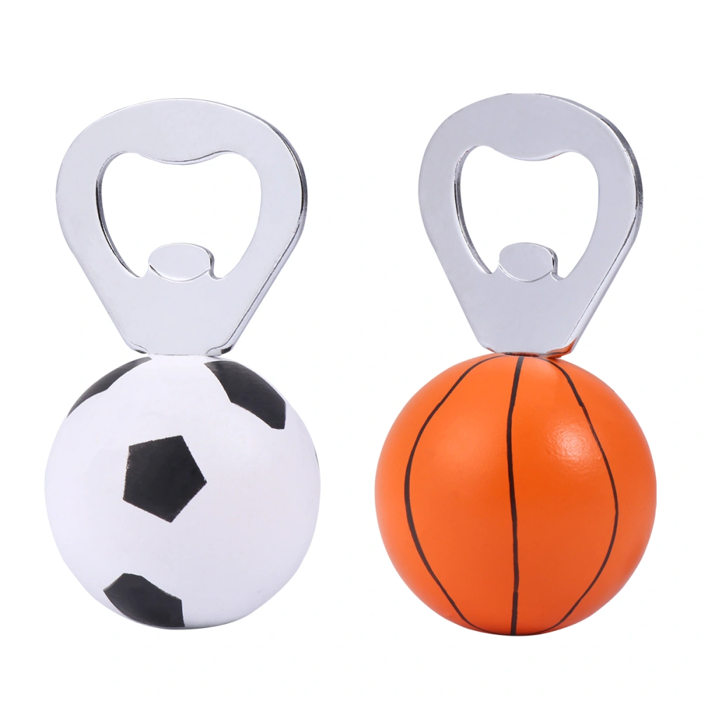 2Pcs Creative Ball Bottle Opener Beer Wine Bottle Lid Cutter Opener Lid Lifter Fridge Sticker Collectible Gift for Ball Lover Beer Enthusiast (1Pc Basketball Bottle Opener 1Pc Football Bottle Opener)