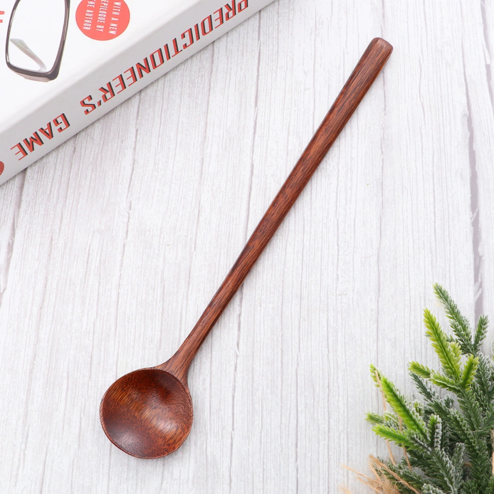 1pc Long Mixing Spoon Round Wooden Ladle Household Soup Server Sauce Seasoning Scoop Kitchen Supplies