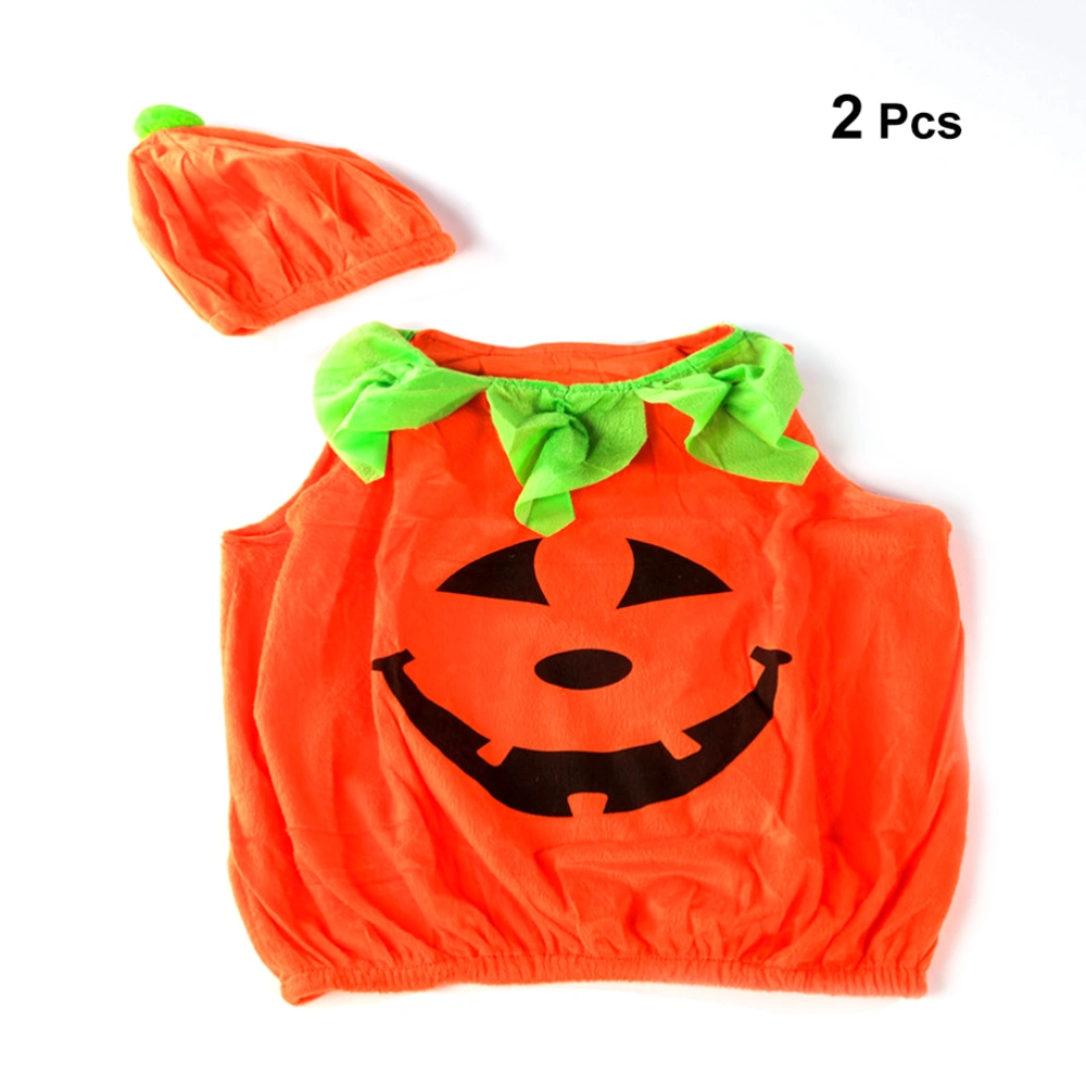 2-in-1 Children's Pumpkin Style Hat & One-piece Sleeveless Clothes Suit for Halloween /Parties /Show (Orange)