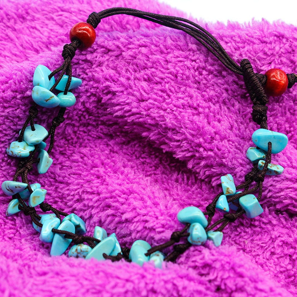 Fashion Stone Anklet Beautiful Gravel Ankle Chain Woven Rope Ankle Jewelry Foot Hanging Chain Pendant