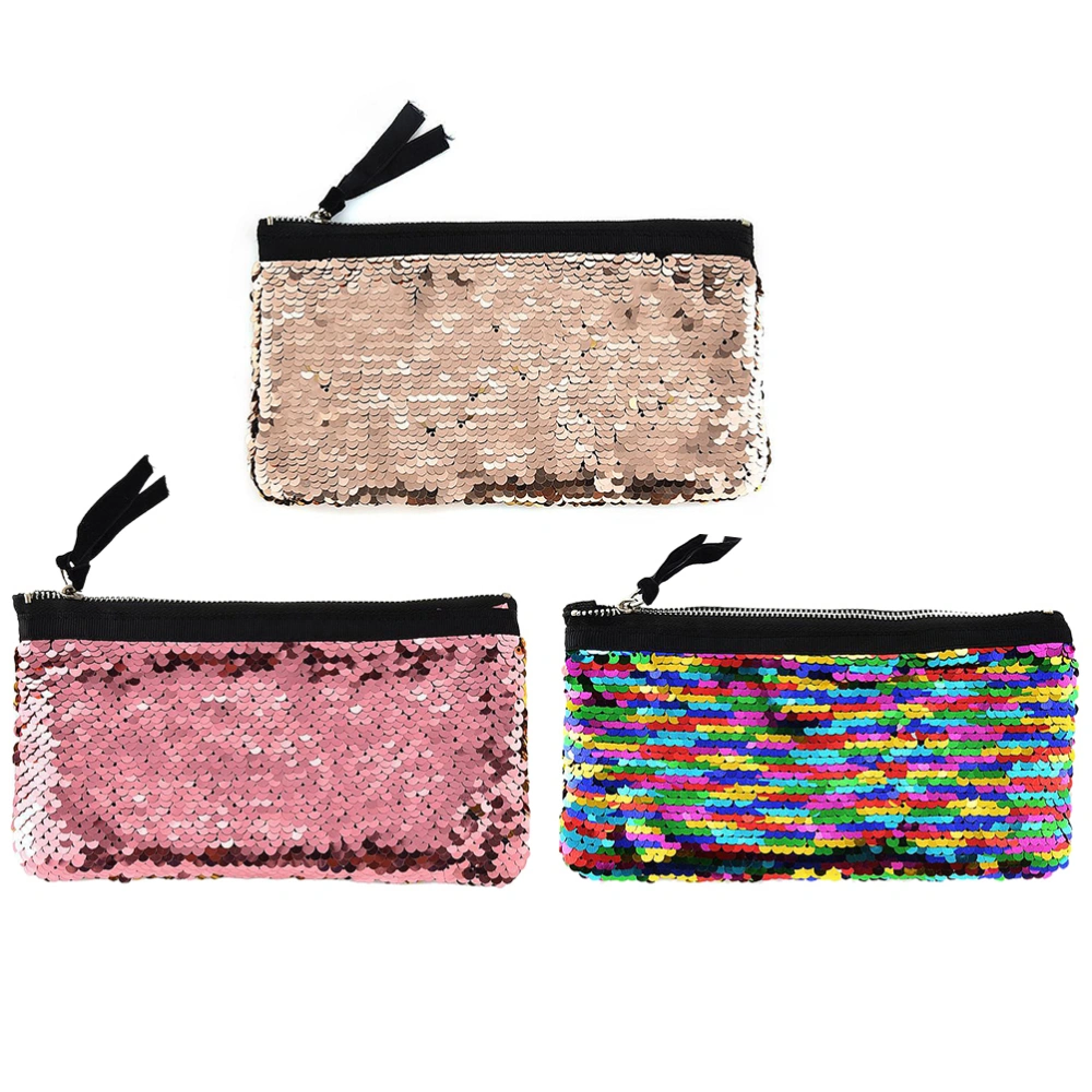 Fashion Purse Creative Hand Bag Sequined Cosmetic Bag Zipper Purse Durable Coin Storage Bag for Woman (Golden)