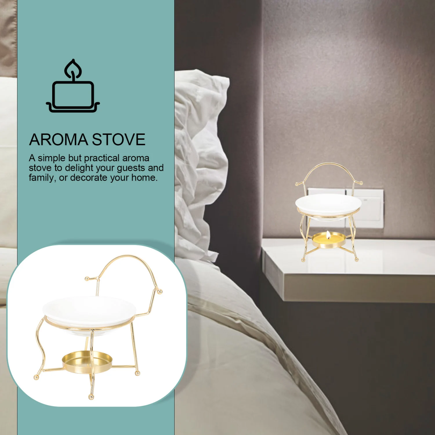 1Pc Bedroom Candle Burner Support Vintage-style Tabletop Candle Burner Rack (Golden)