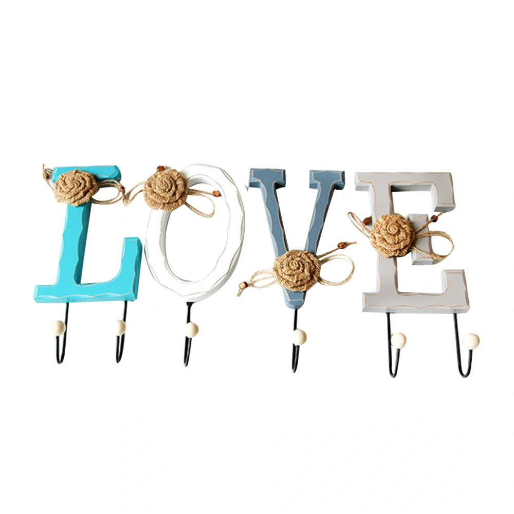 1Pc Home Wall Coat Hook LOVE Letter Wall Hanging Clothes Hook(Blue)