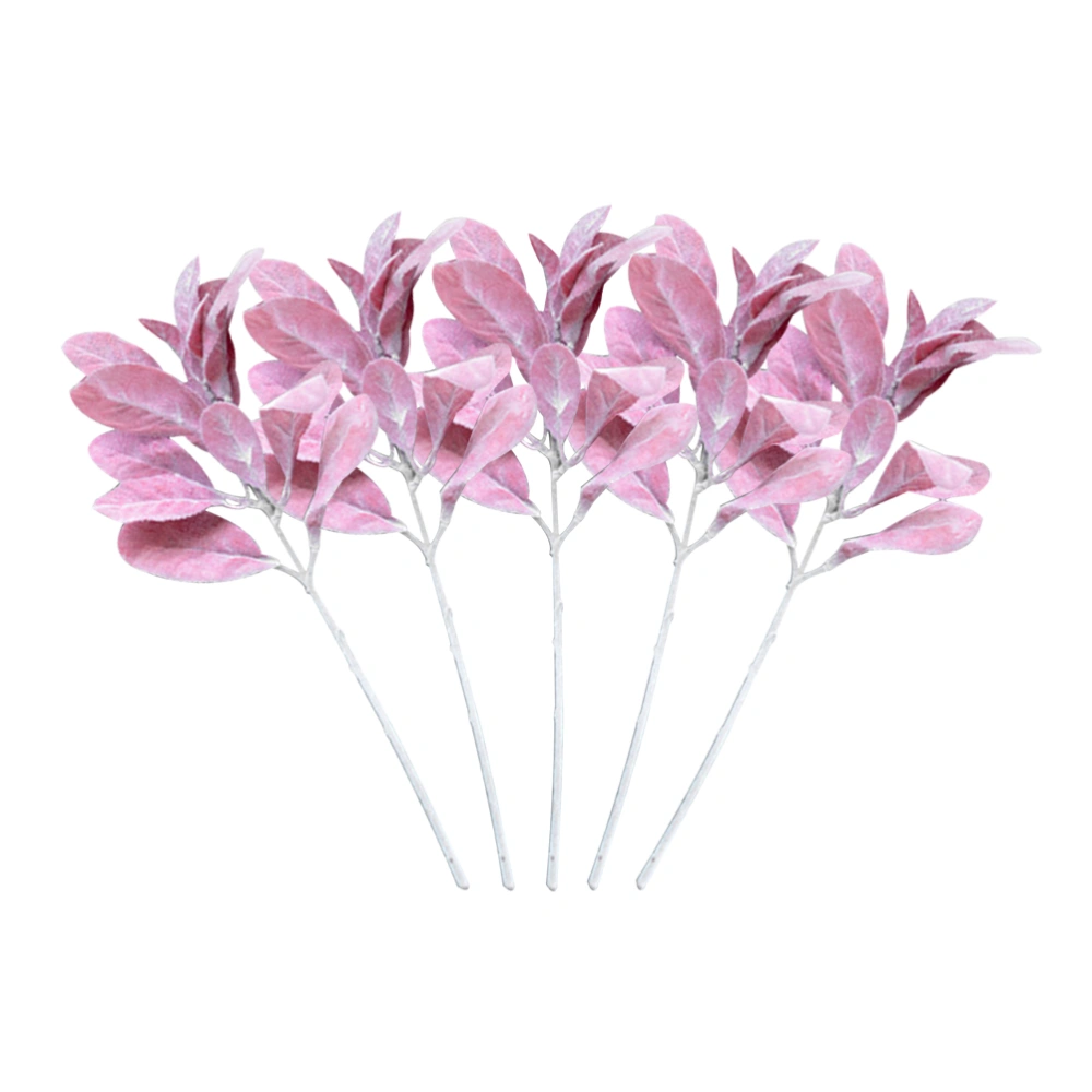 5Pcs Imitation Flocking Leaves Lifelike Plant Decoration Vase Photo Prop Flower Arrangement Supply