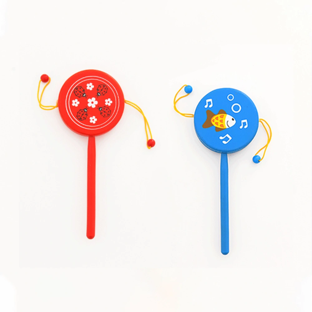 4pcs Wooden Rattle Drum Toy Cartoon Wood Rattle Drum Toy Early Education Toy Portable Rattle Drum Toy for Infants Baby Toddler Playing Mixed Color